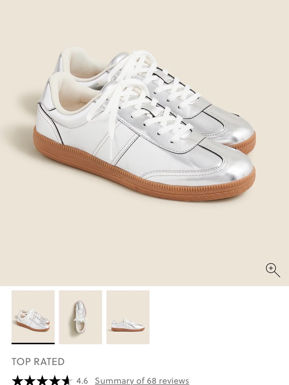 J. Crew Metallic Silver & White Leather Sneakers with Gum Sole